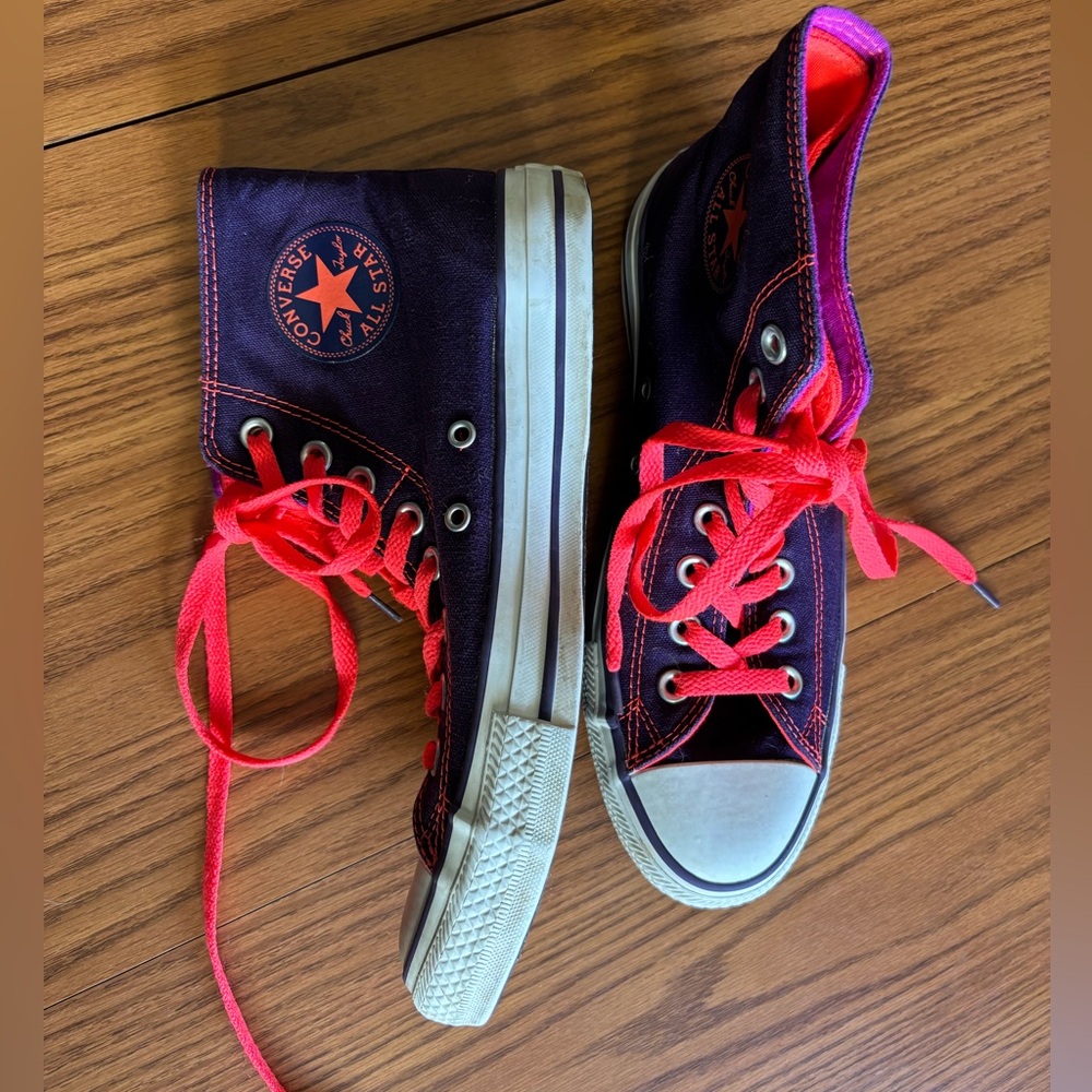 Converse High-Top Sneakers - Purple and Neon Pink/Orange
